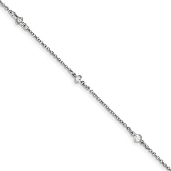 Fancy CZ Station Anklet in Rhodium-Plated Sterling Silver, 9-10 Inch - Picture 1 of 4